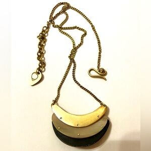 RARE Alexis Bittar 3-Tier Gold Wood & Cream Lucite Crescent Moon Necklace